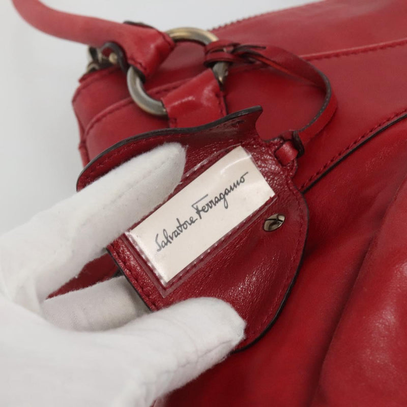 Salvatore Ferragamo Gancini Shoulder Bag Leather Red Auth 116279