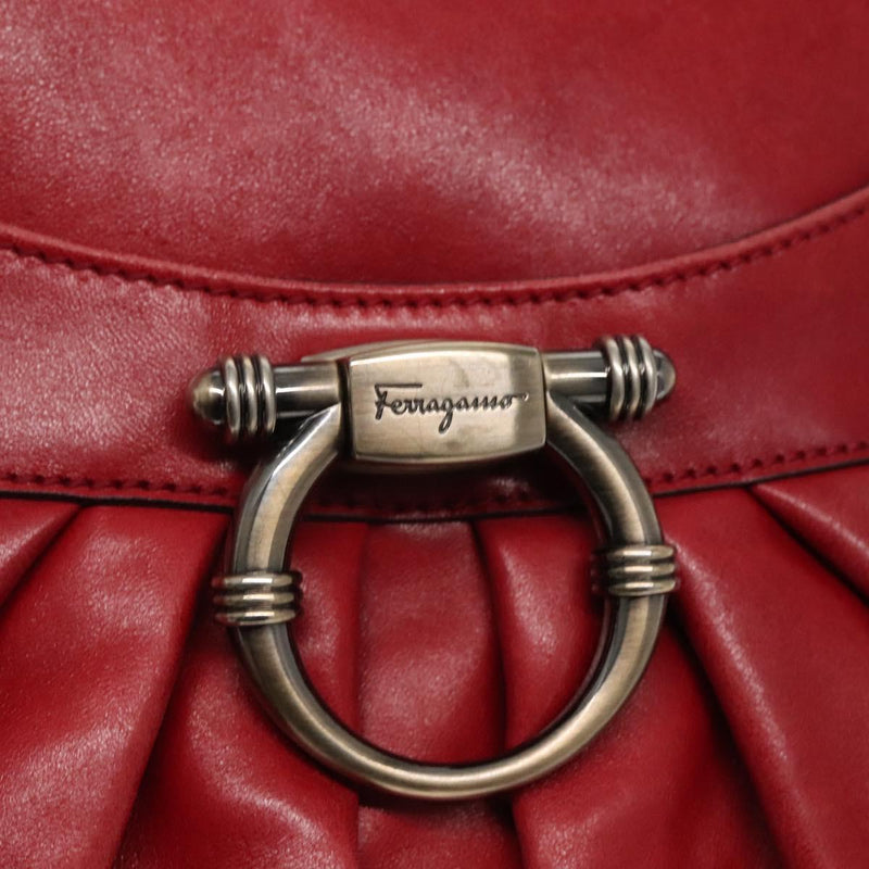 Salvatore Ferragamo Gancini Shoulder Bag Leather Red Auth 116279