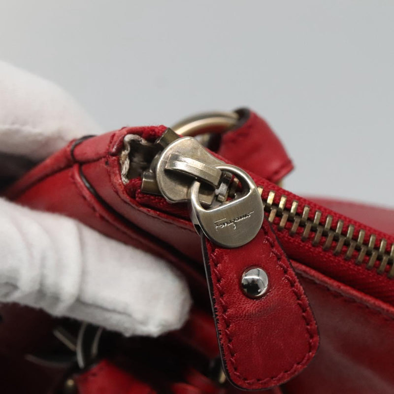 Salvatore Ferragamo Gancini Shoulder Bag Leather Red Auth 116279