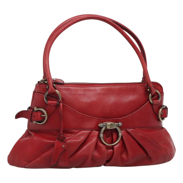 Salvatore Ferragamo Gancini Shoulder Bag Leather Red Auth 116279