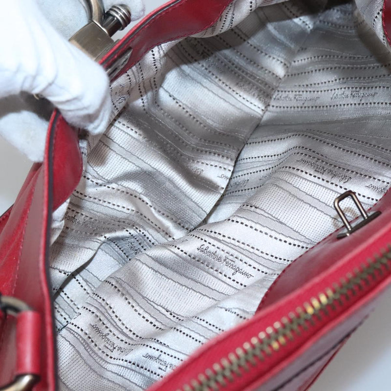 Salvatore Ferragamo Gancini Shoulder Bag Leather Red Auth 116279