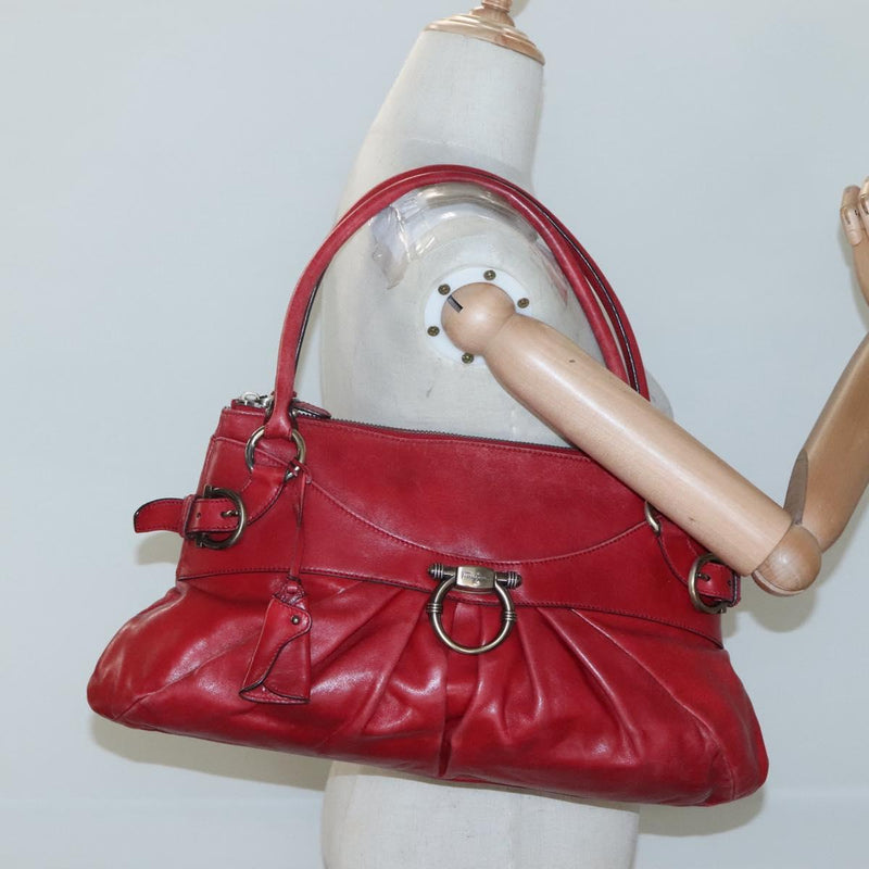 Salvatore Ferragamo Gancini Shoulder Bag Leather Red Auth 116279