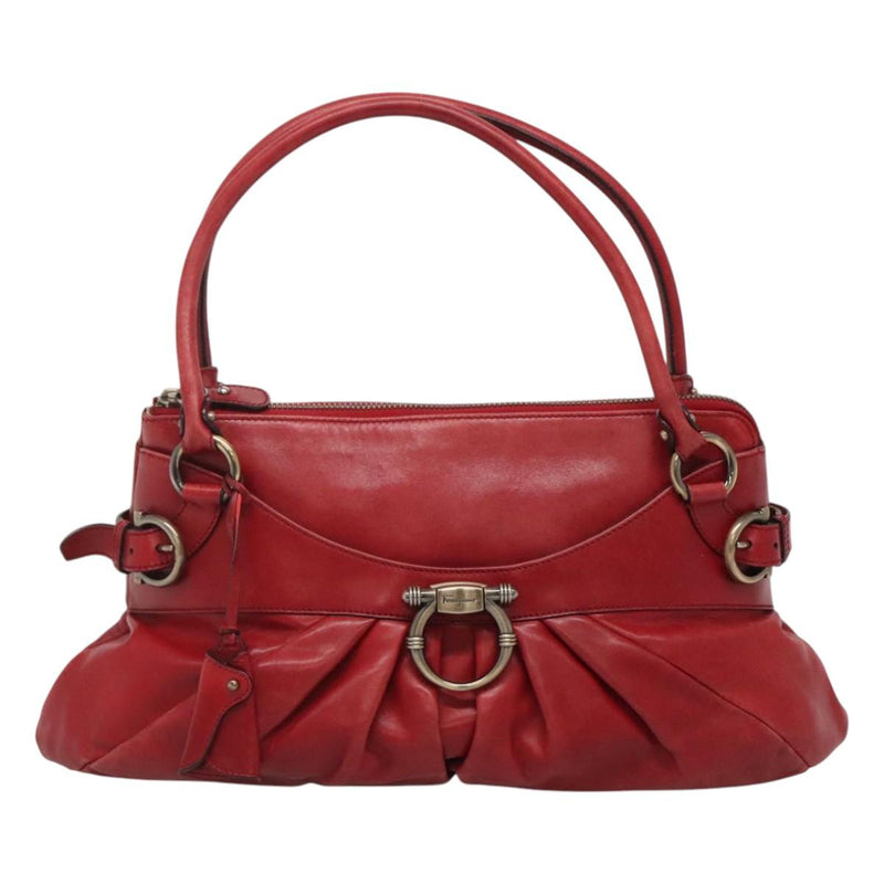 Salvatore Ferragamo Gancini Shoulder Bag Leather Red Auth 116279