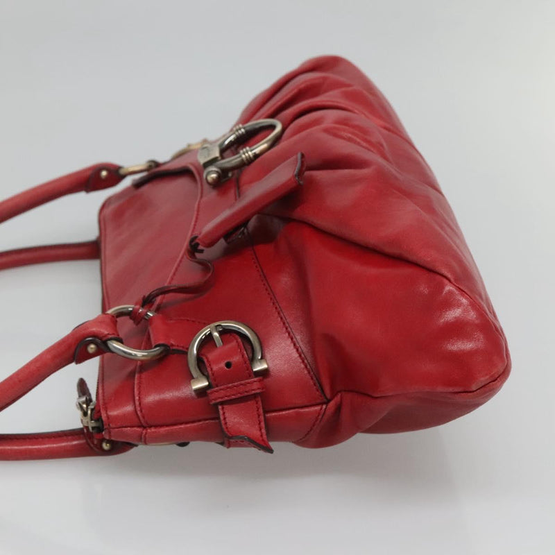 Salvatore Ferragamo Gancini Shoulder Bag Leather Red Auth 116279