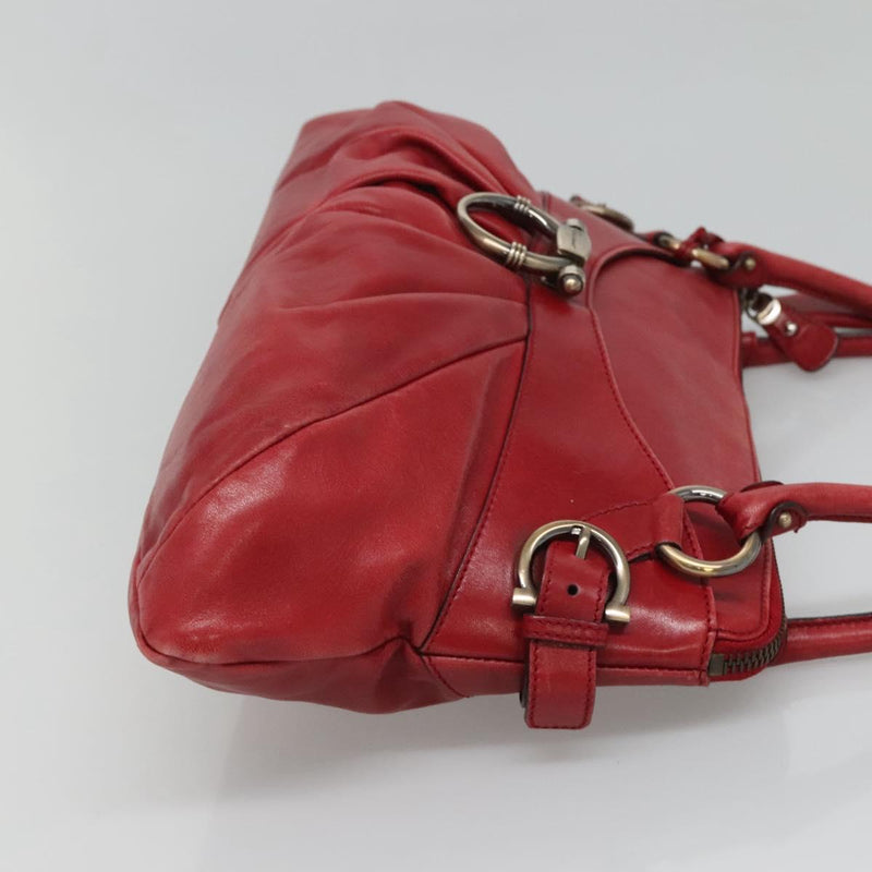 Salvatore Ferragamo Gancini Shoulder Bag Leather Red Auth 116279