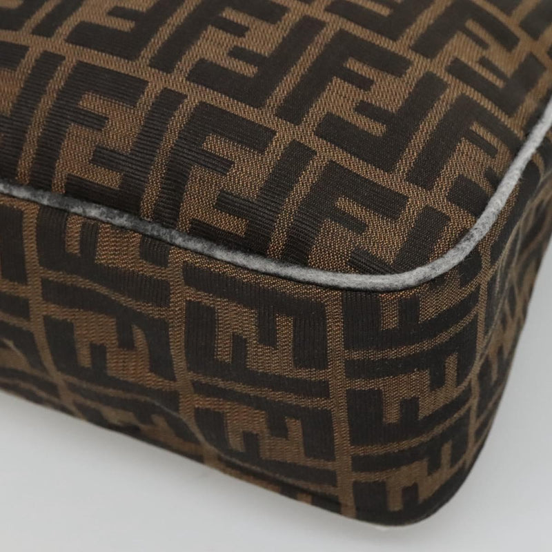 FENDI Zucca Canvas Shoulder Bag Black Brown Auth 116318