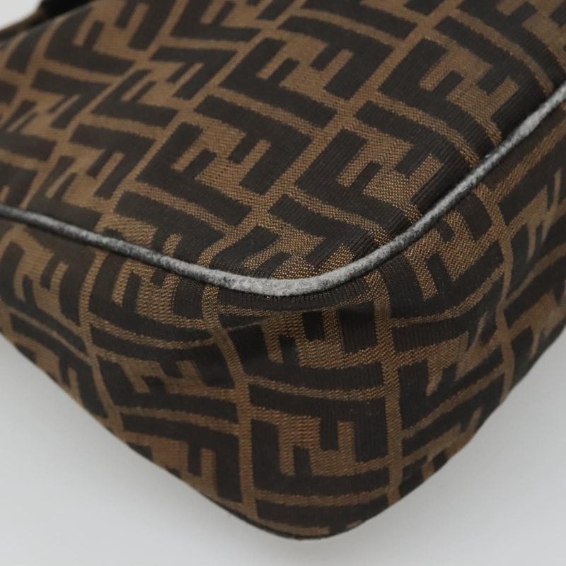 FENDI Zucca Canvas Shoulder Bag Black Brown Auth 116318