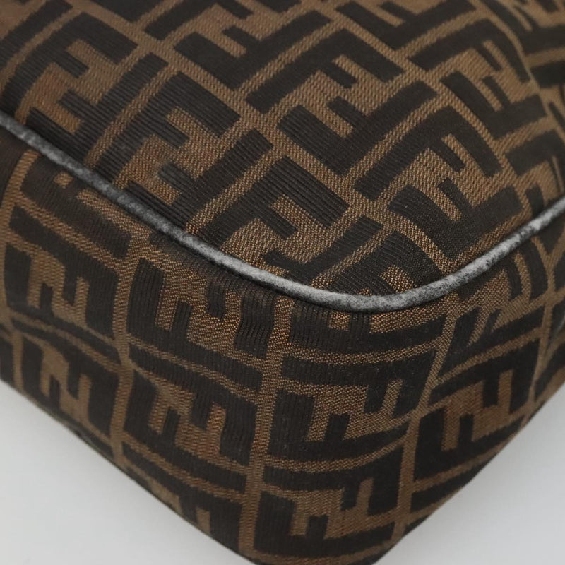 FENDI Zucca Canvas Shoulder Bag Black Brown Auth 116318