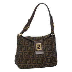 FENDI Zucca Canvas Shoulder Bag Black Brown Auth 116318