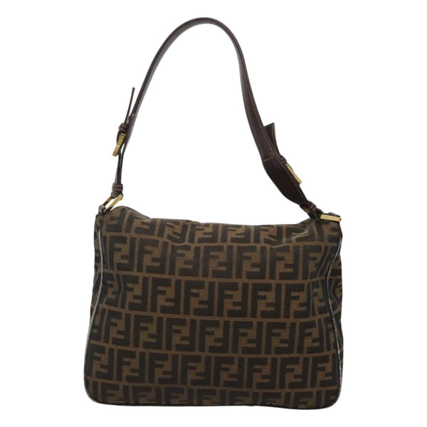 FENDI Zucca Canvas Shoulder Bag Black Brown Auth 116318