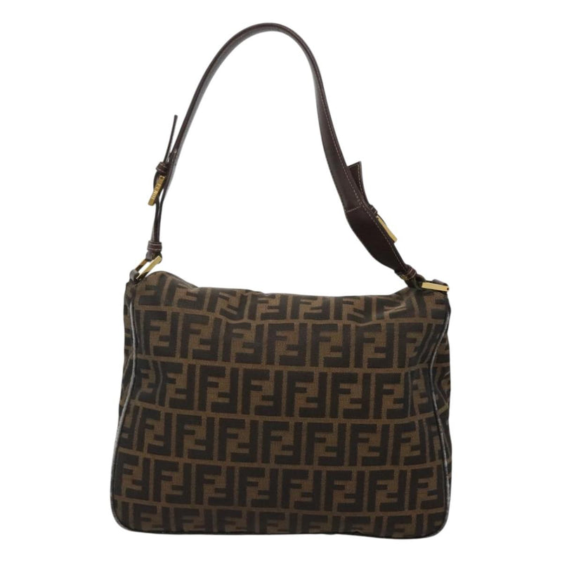 FENDI Zucca Canvas Shoulder Bag Black Brown Auth 116318