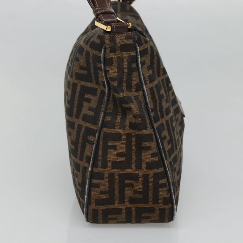 FENDI Zucca Canvas Shoulder Bag Black Brown Auth 116318