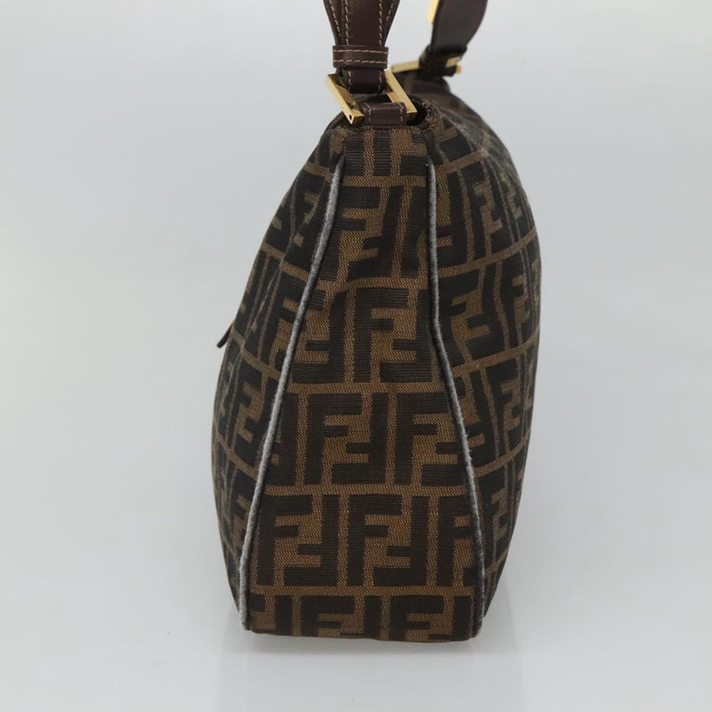 FENDI Zucca Canvas Shoulder Bag Black Brown Auth 116318