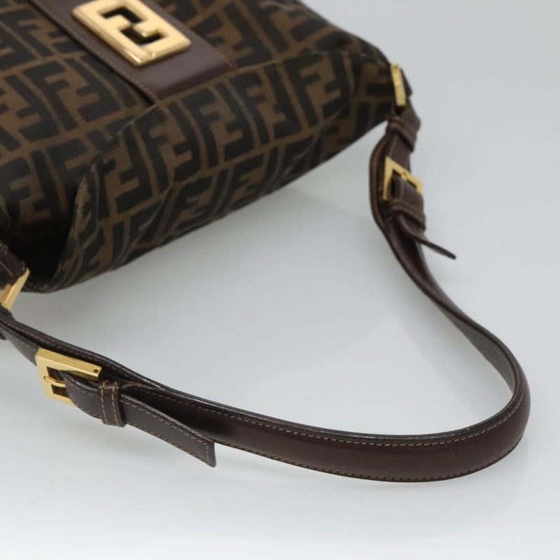 FENDI Zucca Canvas Shoulder Bag Black Brown Auth 116318