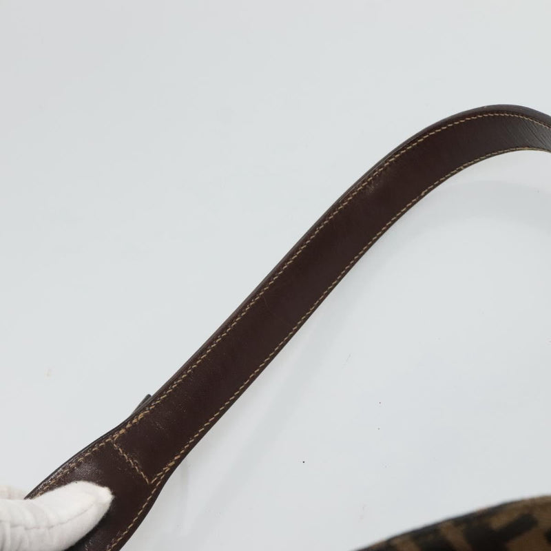 FENDI Zucca Canvas Shoulder Bag Black Brown Auth 116318