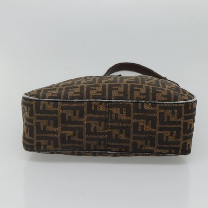 FENDI Zucca Canvas Shoulder Bag Black Brown Auth 116318