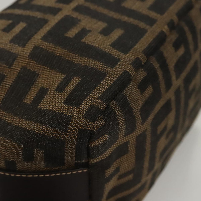 FENDI Zucca Canvas Pouch Hand Bag Black Brown Auth 116355