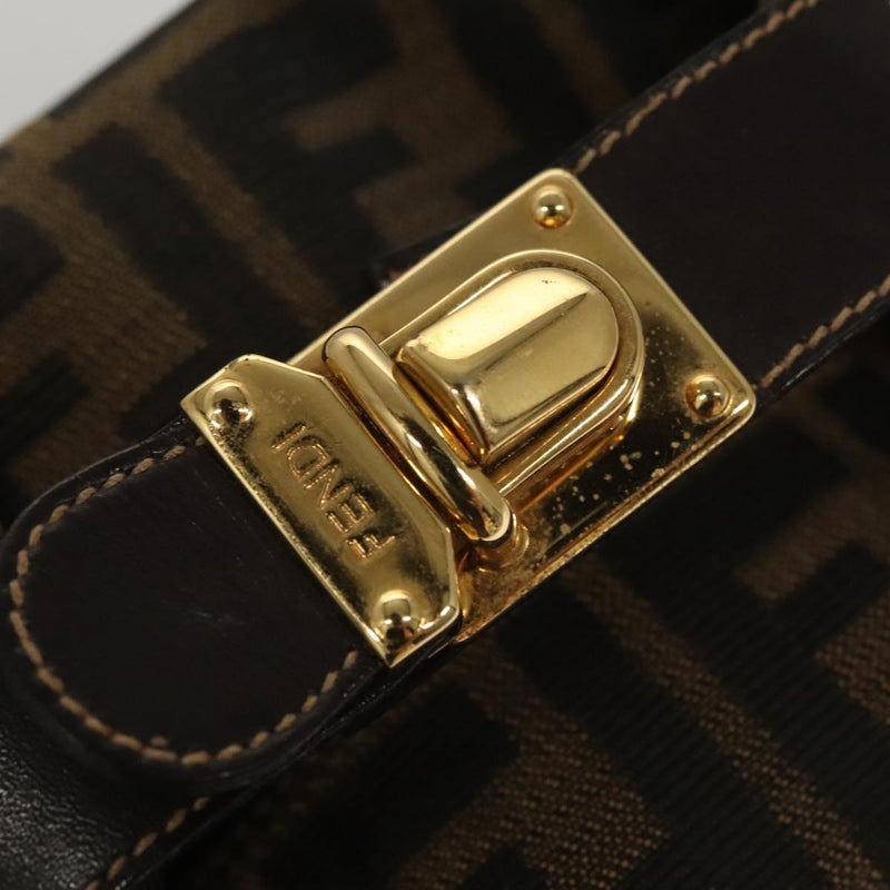 FENDI Zucca Canvas Pouch Hand Bag Black Brown Auth 116355