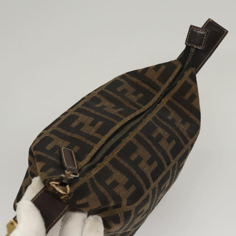 FENDI Zucca Canvas Pouch Hand Bag Black Brown Auth 116355