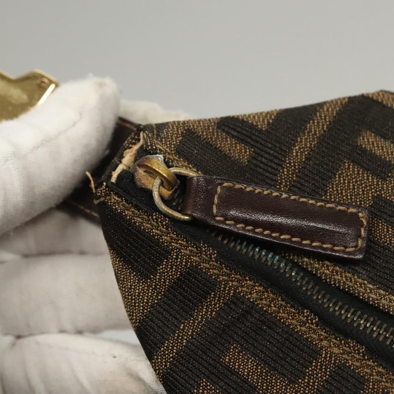 FENDI Zucca Canvas Pouch Hand Bag Black Brown Auth 116355