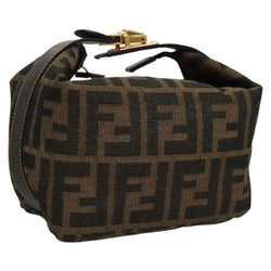 FENDI Zucca Canvas Pouch Hand Bag Black Brown Auth 116355