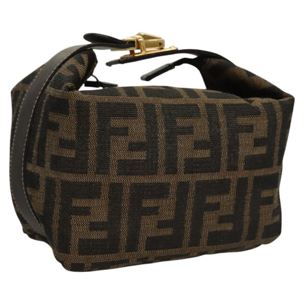 FENDI Zucca Canvas Pouch Hand Bag Black Brown Auth 116355