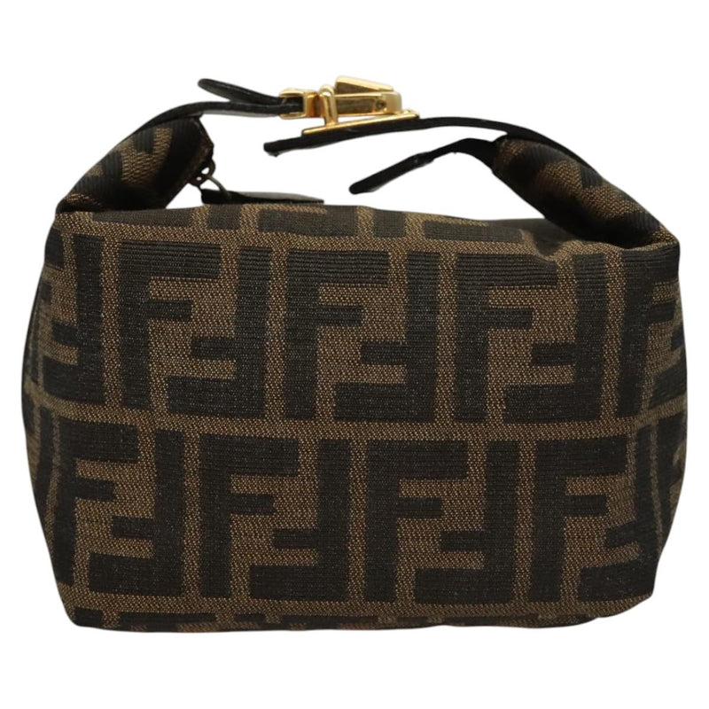 FENDI Zucca Canvas Pouch Hand Bag Black Brown Auth 116355