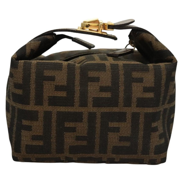 FENDI Zucca Canvas Pouch Hand Bag Black Brown Auth 116355