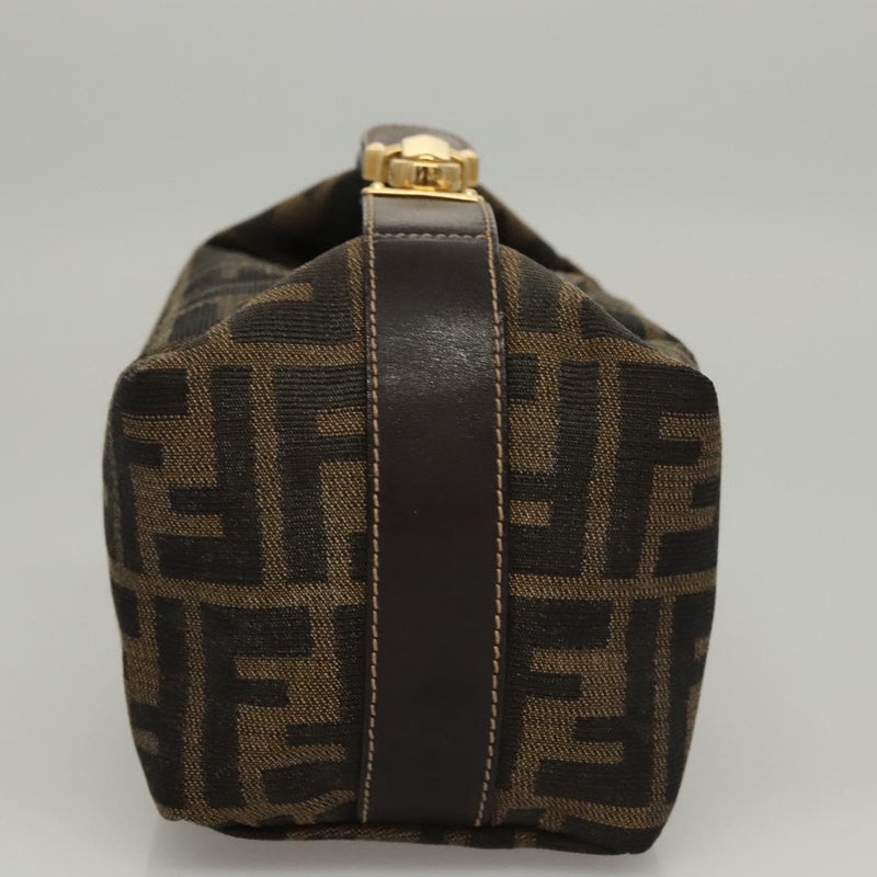 FENDI Zucca Canvas Pouch Hand Bag Black Brown Auth 116355