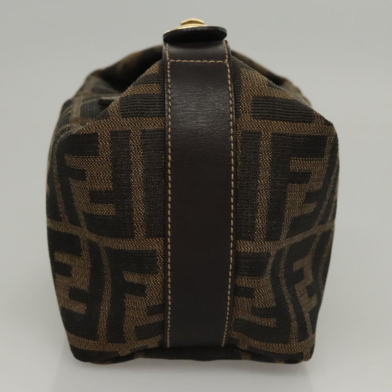 FENDI Zucca Canvas Pouch Hand Bag Black Brown Auth 116355