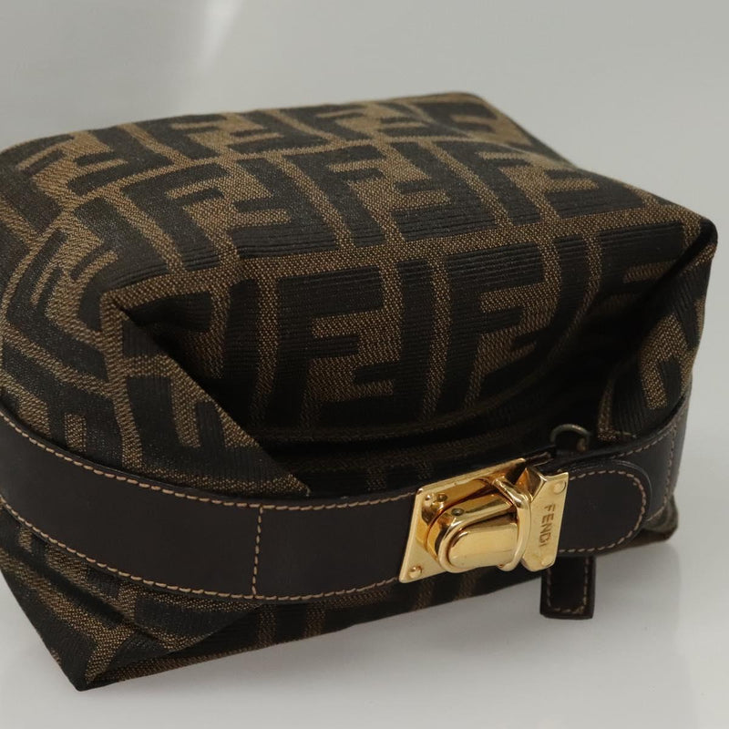 FENDI Zucca Canvas Pouch Hand Bag Black Brown Auth 116355
