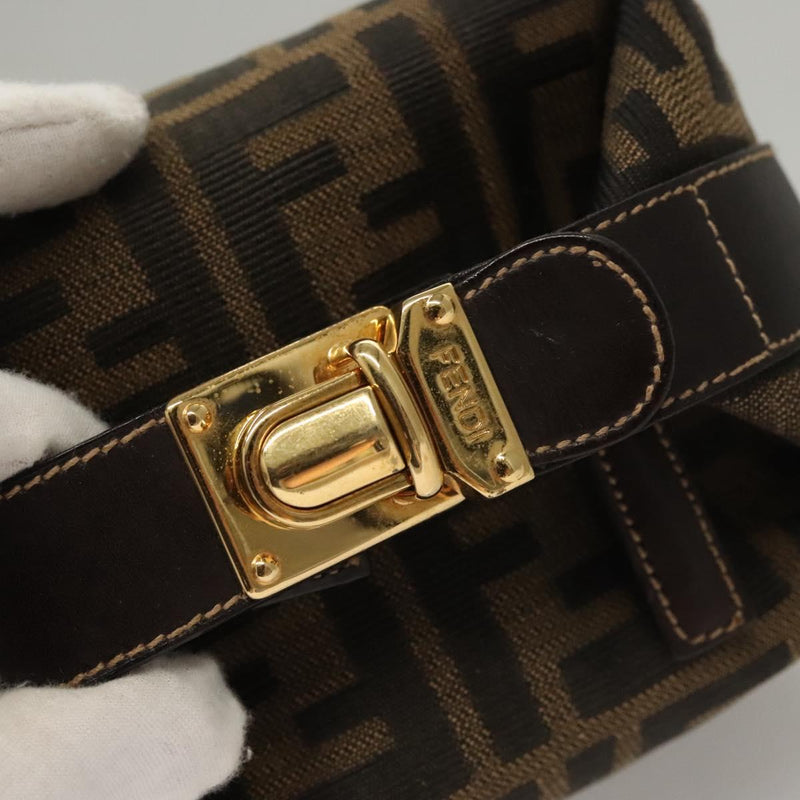 FENDI Zucca Canvas Pouch Hand Bag Black Brown Auth 116355