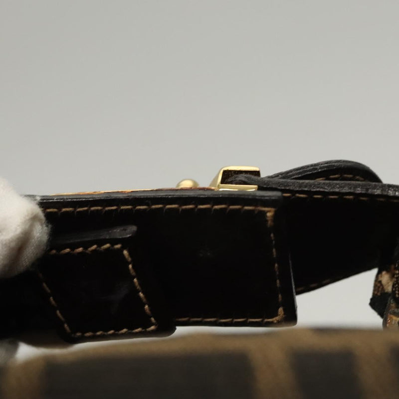 FENDI Zucca Canvas Pouch Hand Bag Black Brown Auth 116355