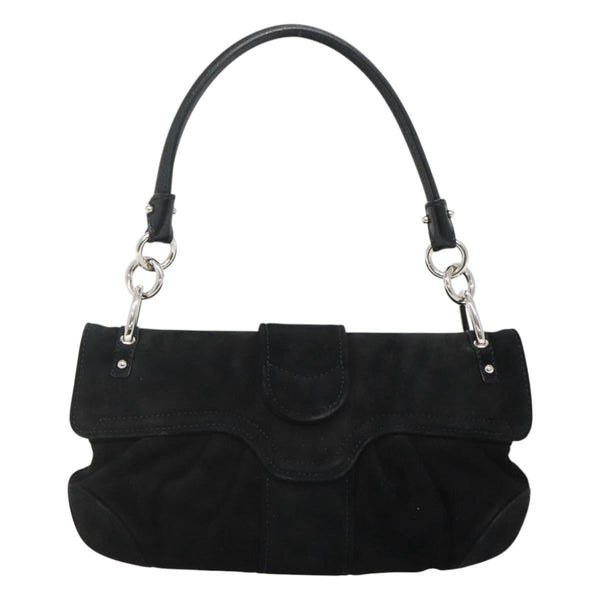 Salvatore Ferragamo Gancini Hand Bag Suede Silver Black Auth 116360