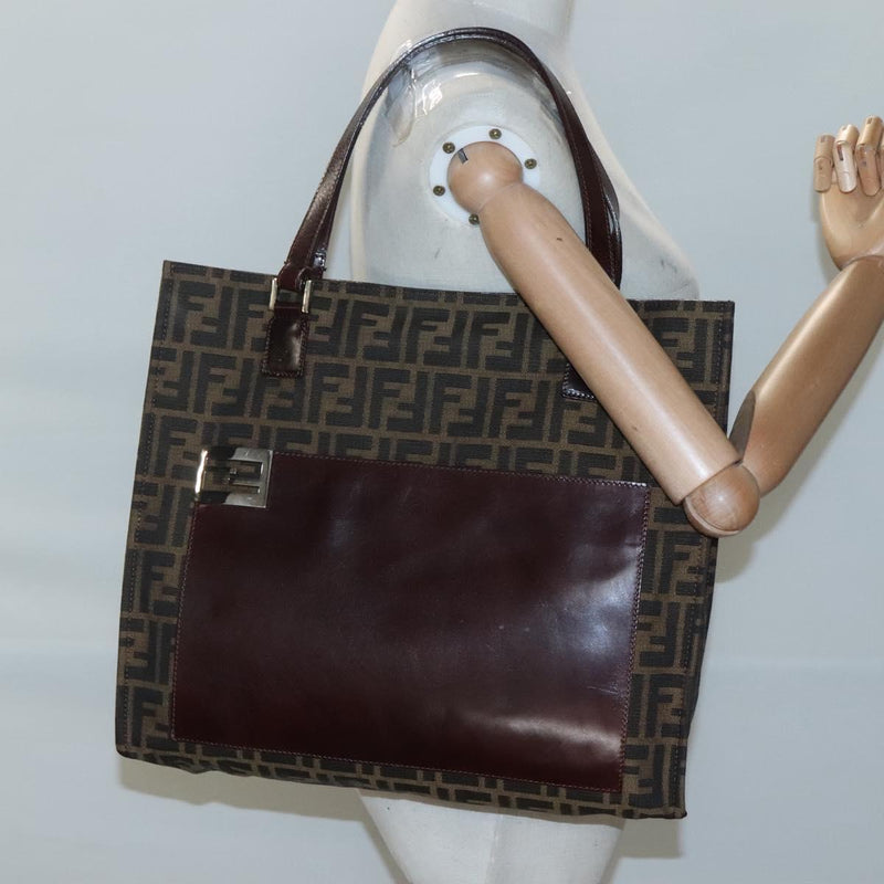 FENDI Zucca Canvas Tote Bag Brown Black Auth 116372