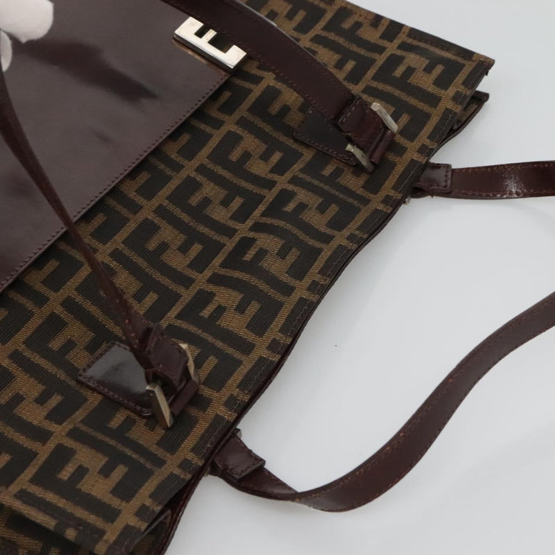 FENDI Zucca Canvas Tote Bag Brown Black Auth 116372