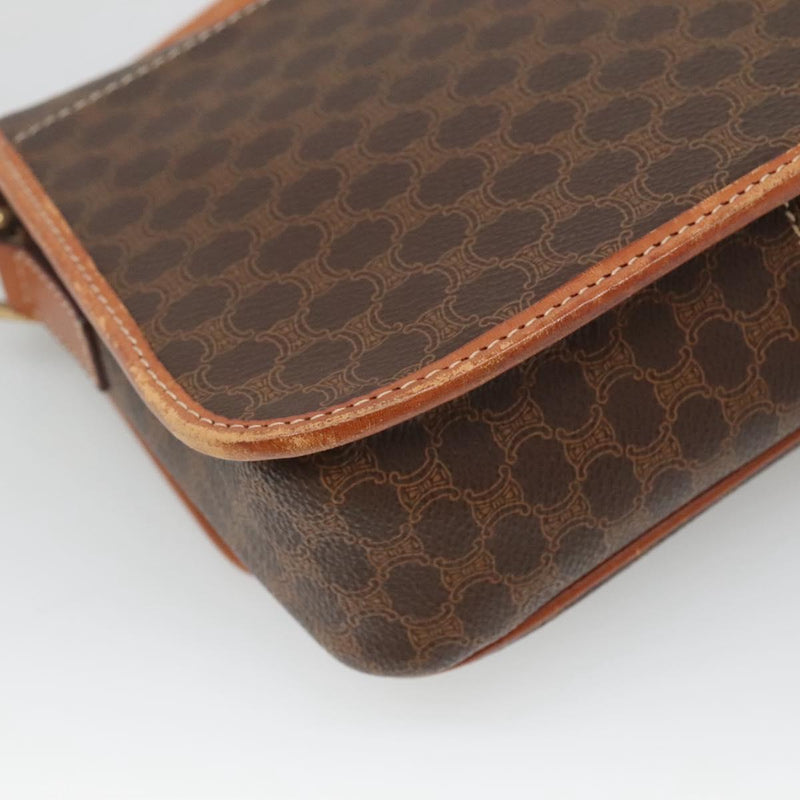 CELINE Macadam Canvas Shoulder Bag PVC Leather Brown Gold Auth 116385