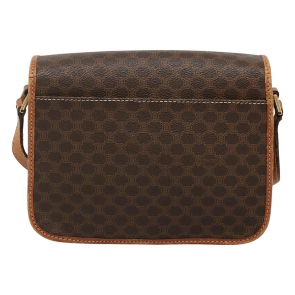 CELINE Macadam Canvas Shoulder Bag PVC Leather Brown Gold Auth 116385
