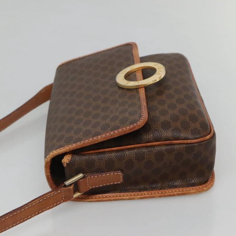 CELINE Macadam Canvas Shoulder Bag PVC Leather Brown Gold Auth 116385