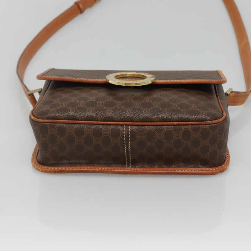 CELINE Macadam Canvas Shoulder Bag PVC Leather Brown Gold Auth 116385