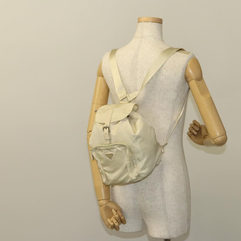 PRADA Backpack Nylon White Silver Auth 118215