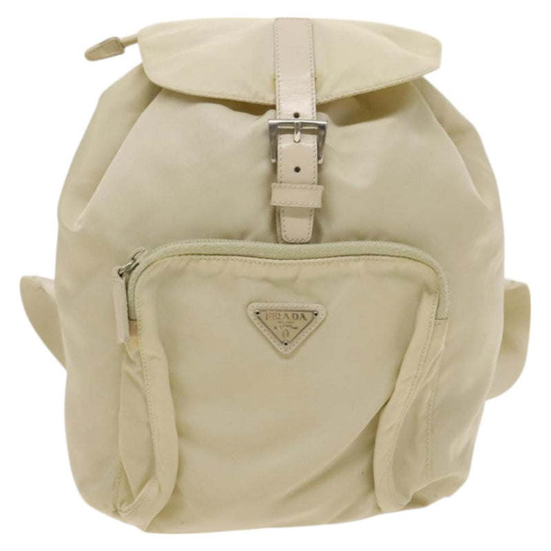 PRADA Backpack Nylon White Silver Auth 118215