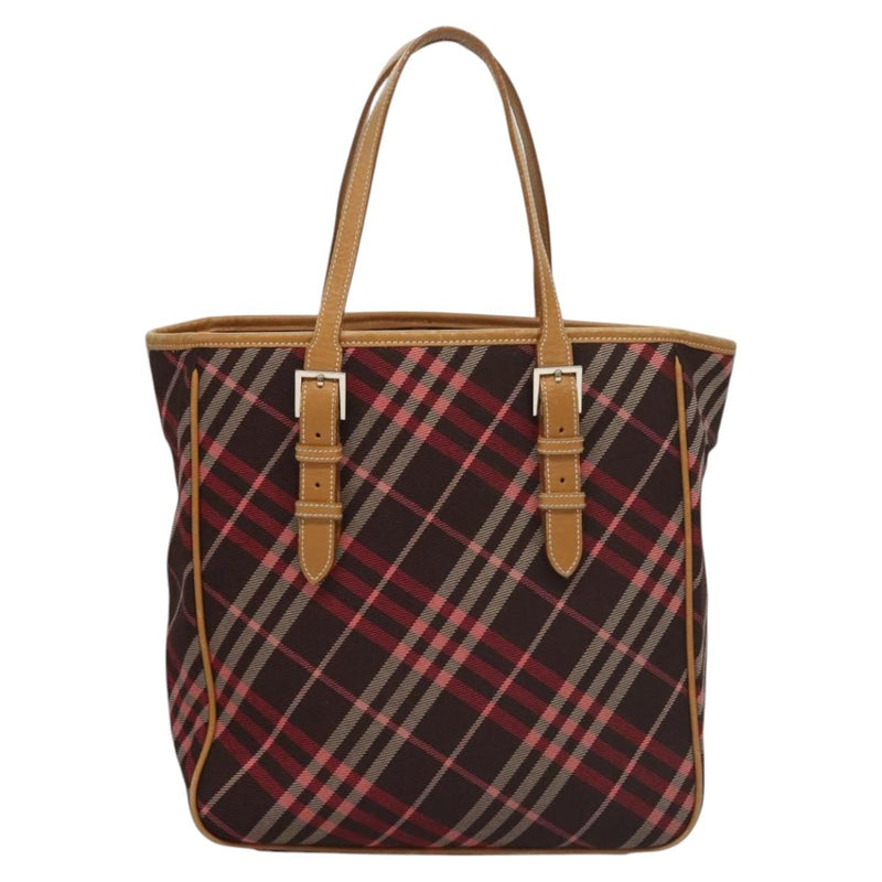 BURBERRY Nova Check Blue Label Tote Bag Canvas Pink Silver Auth 118227