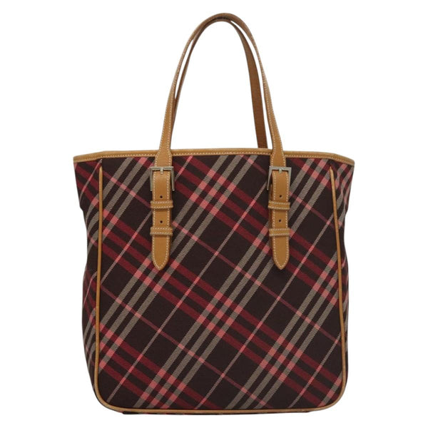 BURBERRY Nova Check Blue Label Tote Bag Canvas Pink Silver Auth 118227