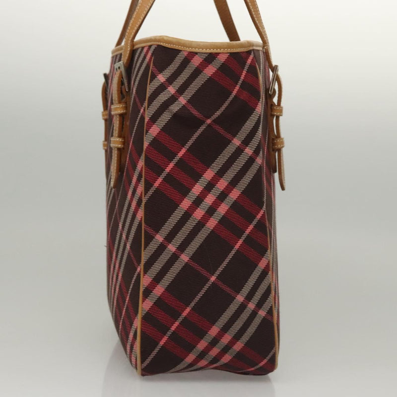 BURBERRY Nova Check Blue Label Tote Bag Canvas Pink Silver Auth 118227