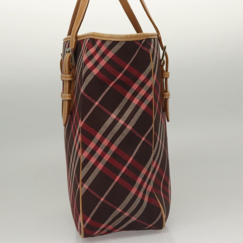 BURBERRY Nova Check Blue Label Tote Bag Canvas Pink Silver Auth 118227