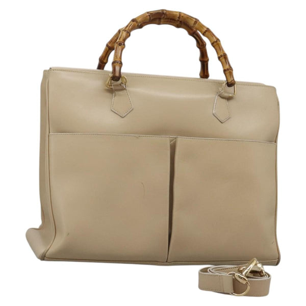 GUCCI Bamboo Hand Bag Leather 2way Beige Gold 002 2855 0322 0 Auth 118505