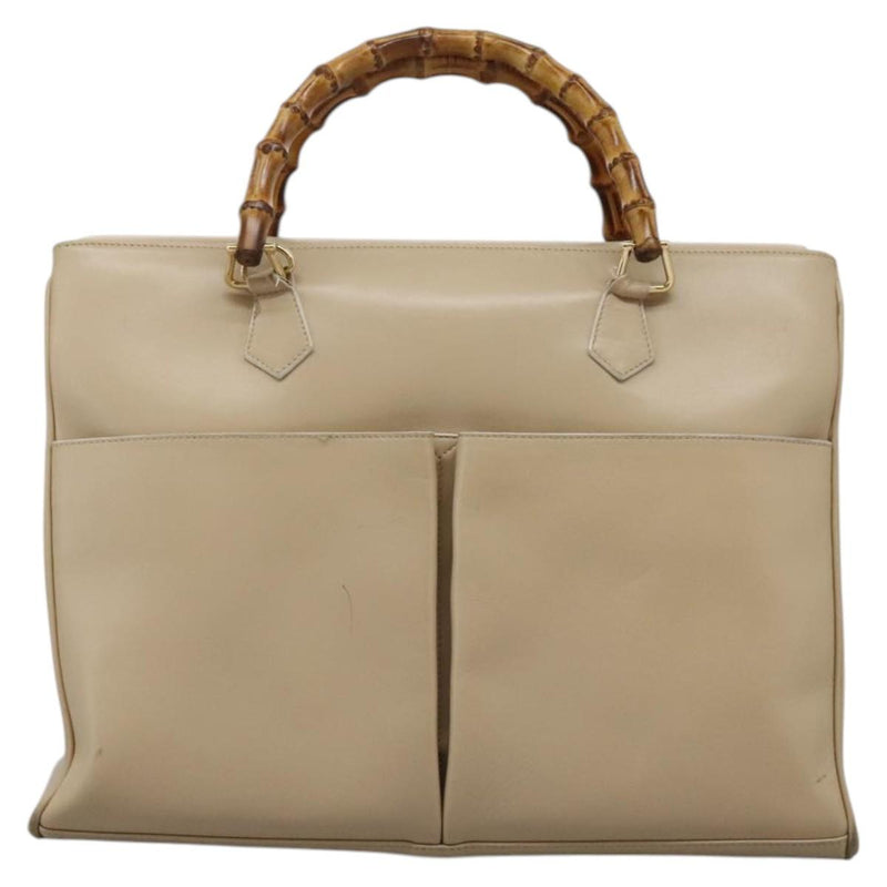 GUCCI Bamboo Hand Bag Leather 2way Beige Gold 002 2855 0322 0 Auth 118505