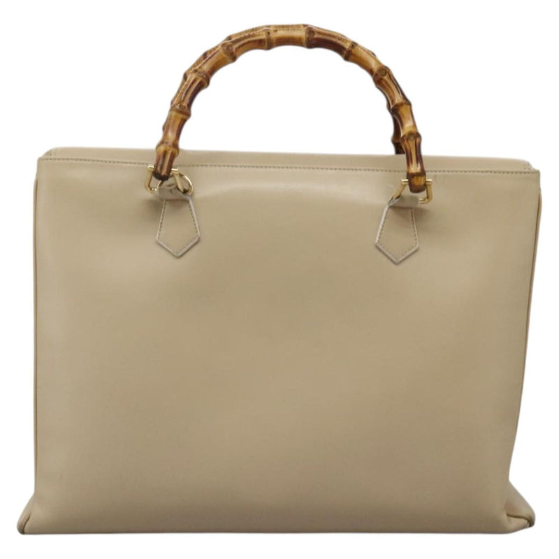 GUCCI Bamboo Hand Bag Leather 2way Beige Gold 002 2855 0322 0 Auth 118505