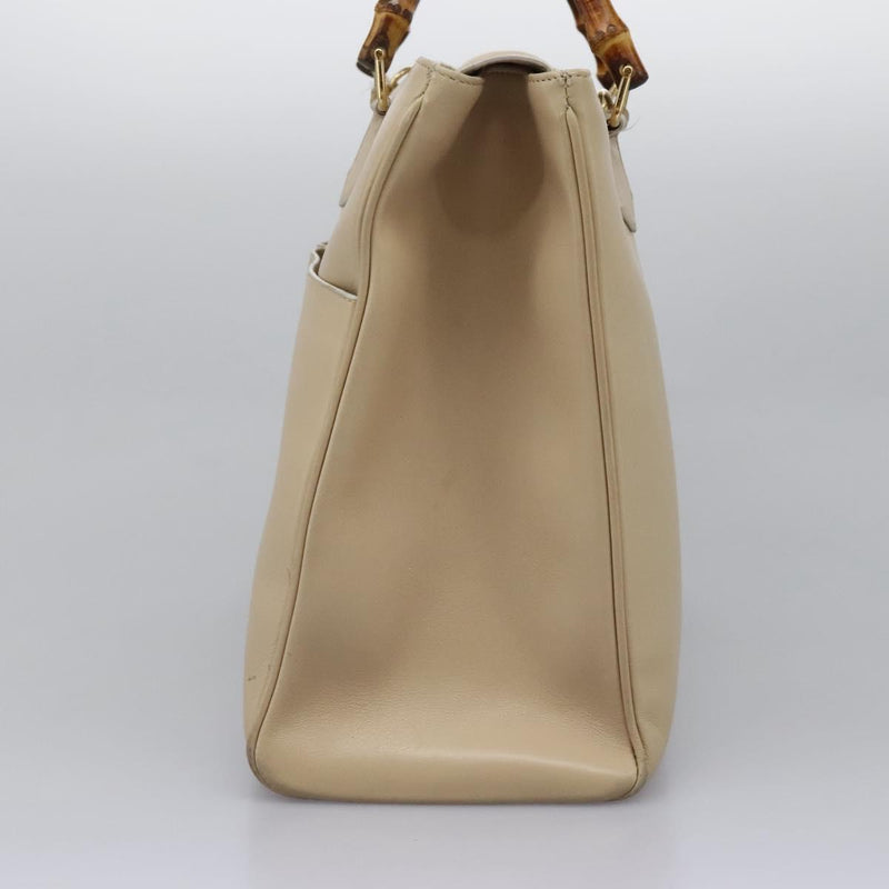 GUCCI Bamboo Hand Bag Leather 2way Beige Gold 002 2855 0322 0 Auth 118505